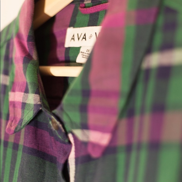 Ava & Viv Green/Purple Plaid Button-Up Top - Picture 8 of 8
